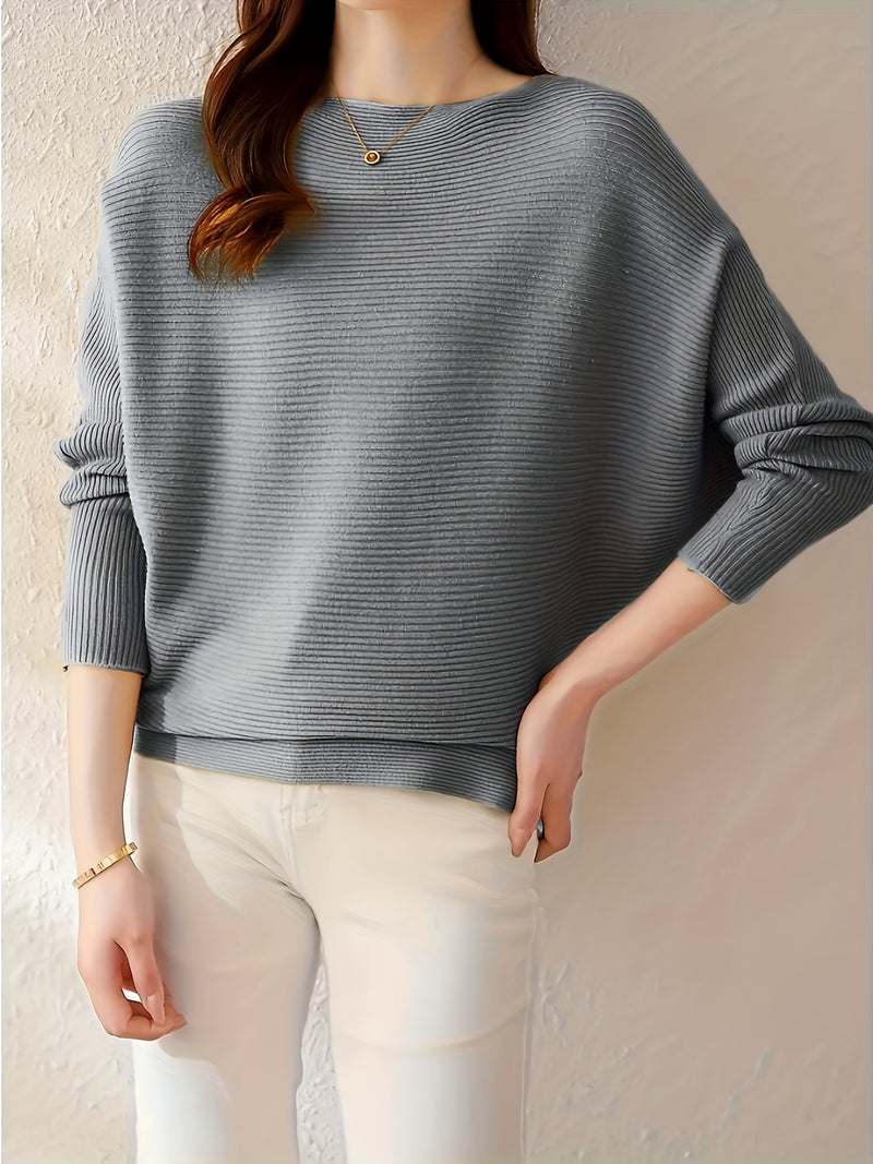 Women's Loose Batwing Sleeve Sweater, Casual Elegant Long Sleeve Top.