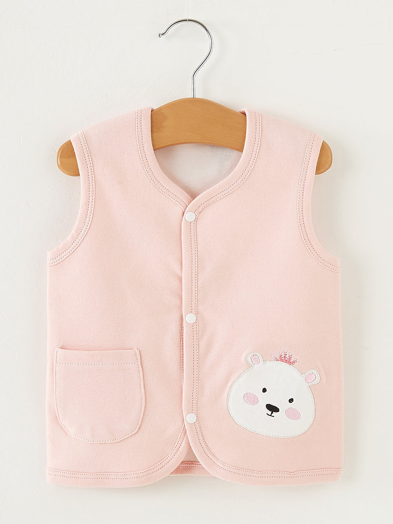 Baby Girl' Soft Cotton Bear Embroidery Cardigan Jacket.
