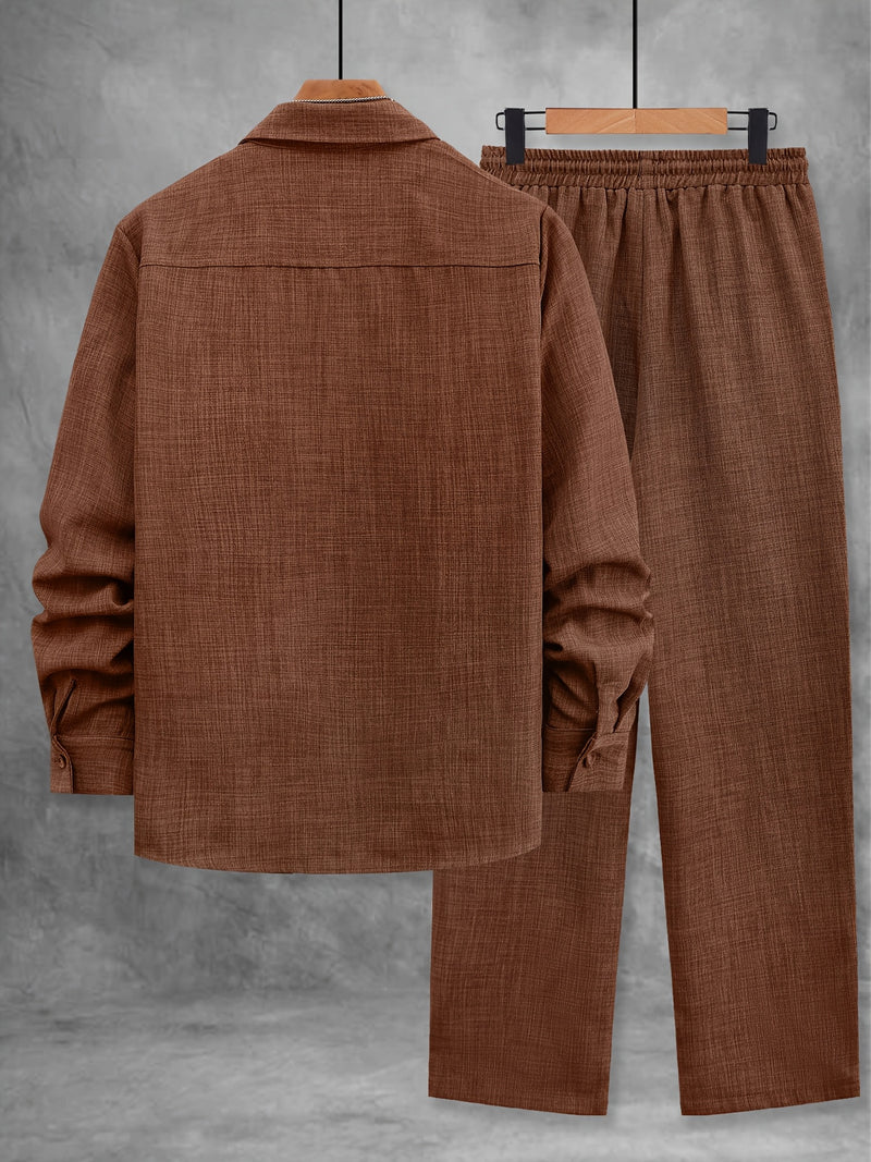 Men's Solid Color Single Patch Pocket Suit Collar Long Sleeve.