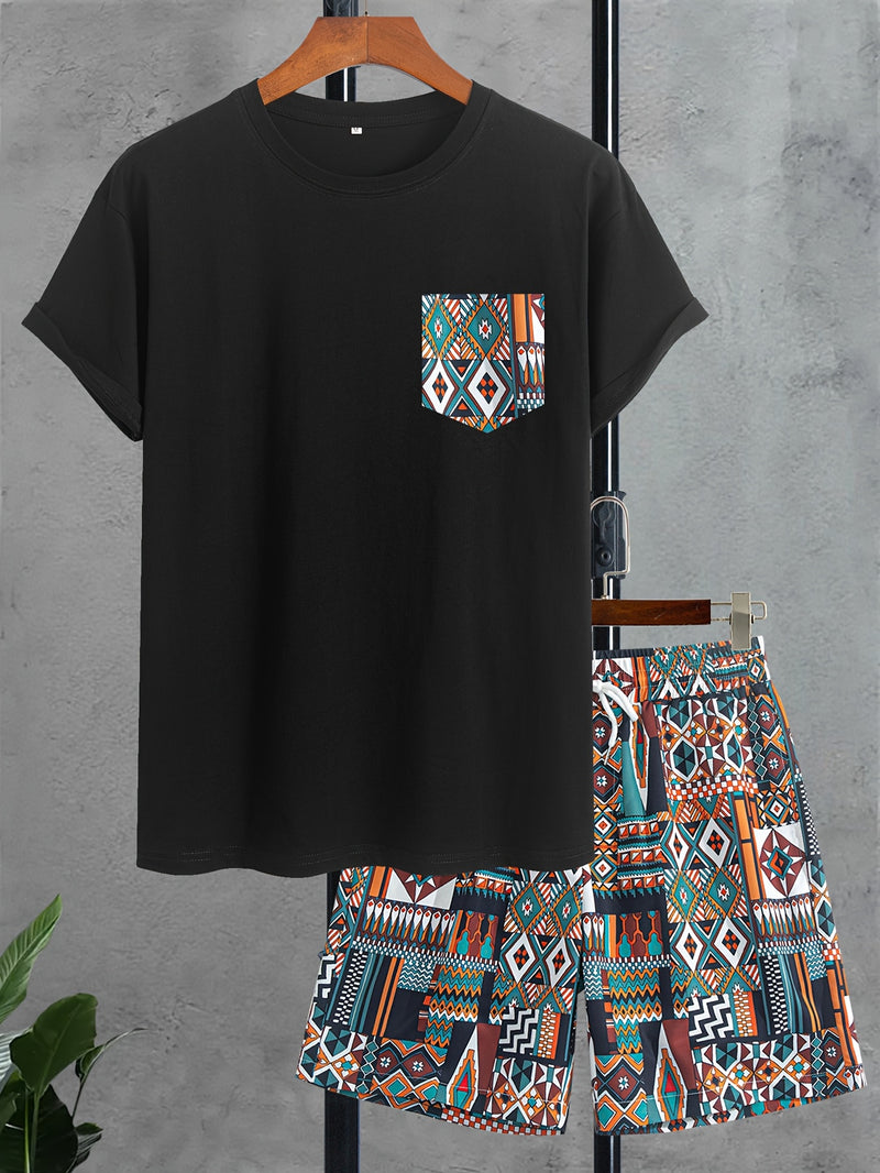 Men’s Short Sleeve T-Shirt with Random Print Pocket.