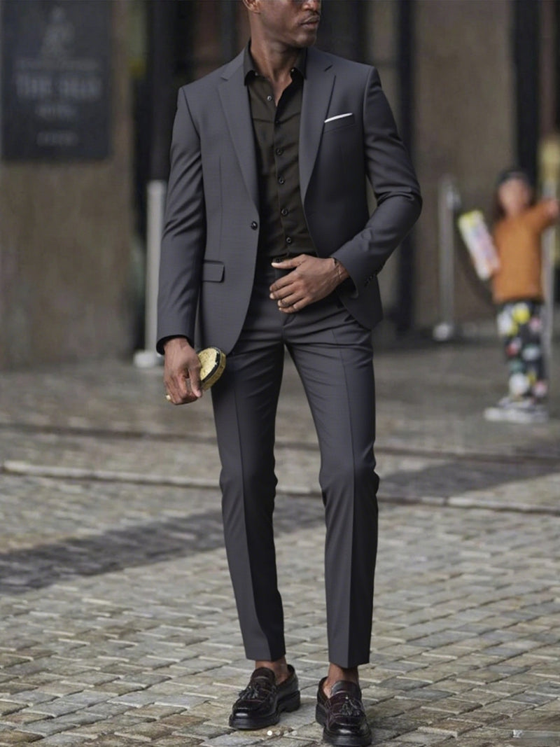 2pcs Men's Slim-Fit Burgundy Wedding & Business Suit Set.