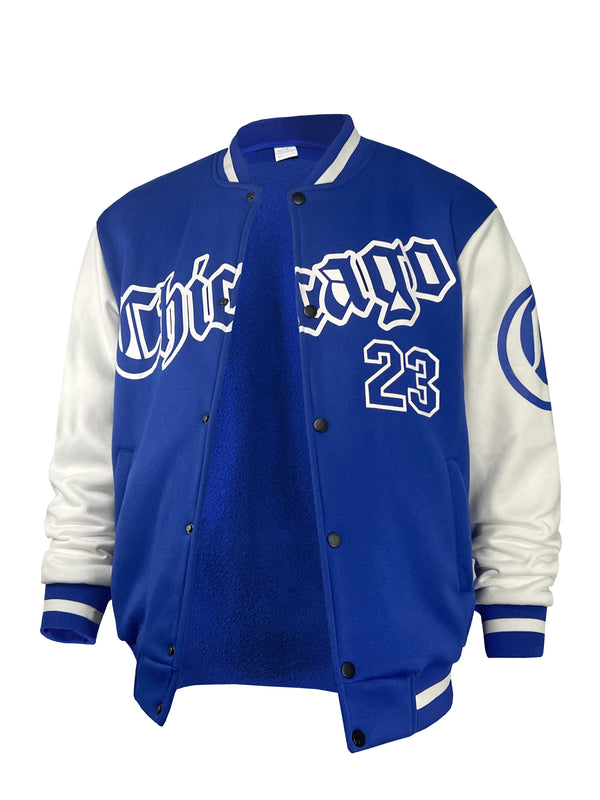 Men's Casual Letter Print Color Block Varsity Jacket, Baseball Jacket.