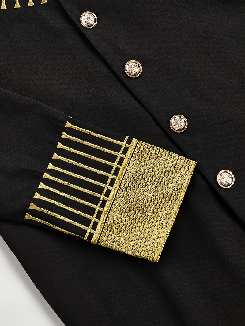 Men's Elegant 2pcs Shirt Set, Embroidered, Round Neck.