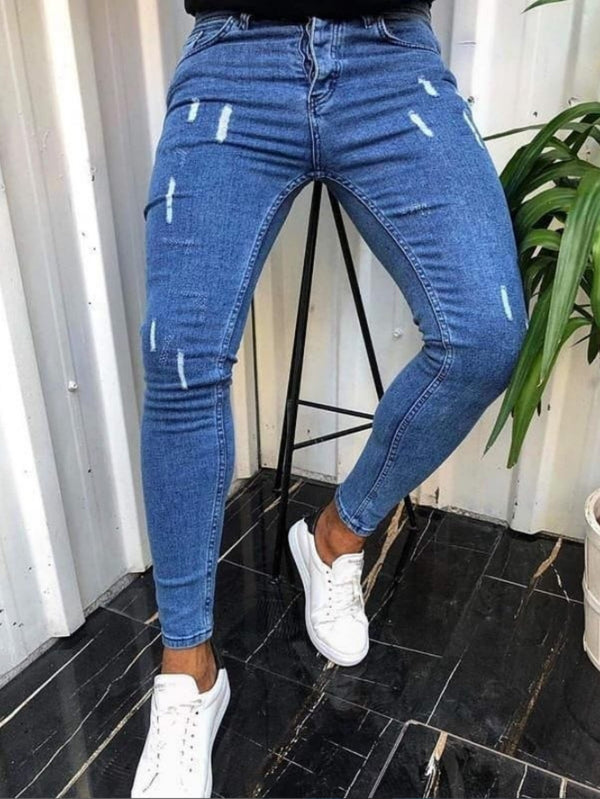 Trendy Men's High Street Ripped Skinny Jeans.