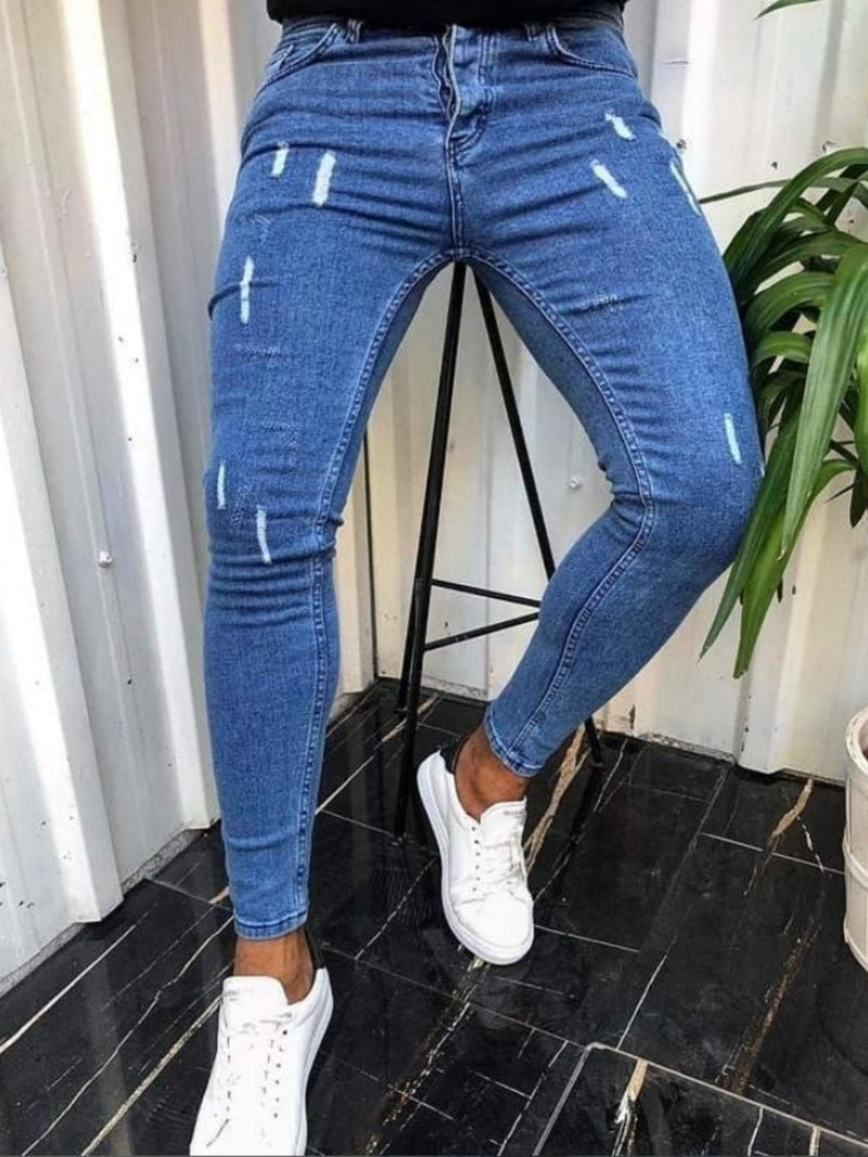 Trendy Men's High Street Ripped Skinny Jeans.