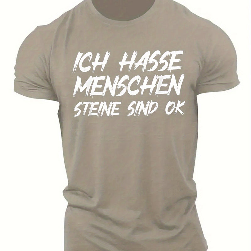 Men's Black "Ich Hasse Menschen Steine Sind Ok" Graphic T-Shirt.
