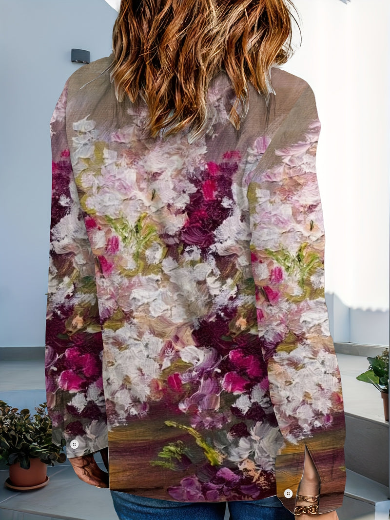 Elegant Women's Floral Print Button-Up Shirt.