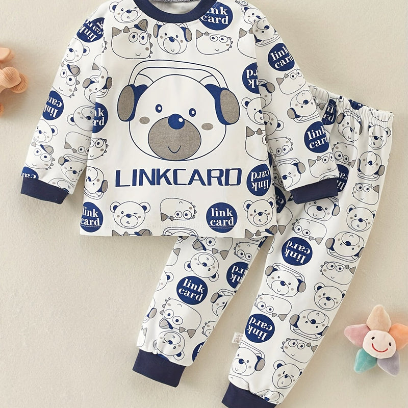Toddler Boy Cartoon Letter Print Long Sleeve Sweater & Pants.