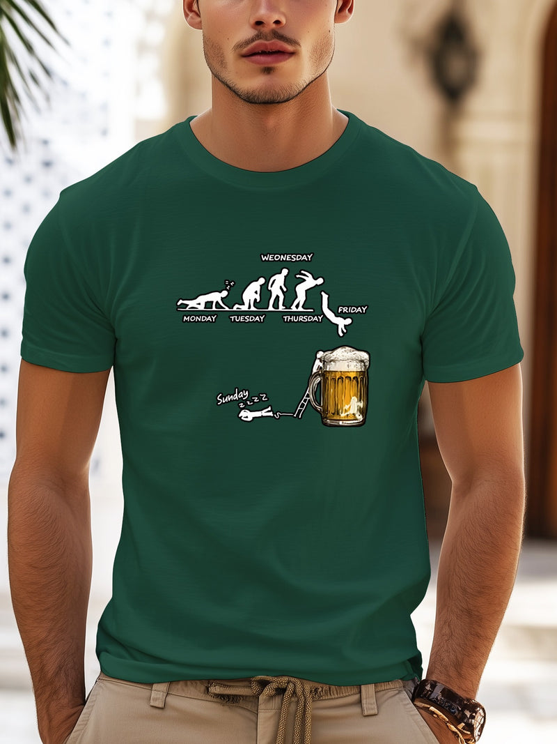 Men'S Creative Beer Illustration Casual Streetwear T-Shirt.