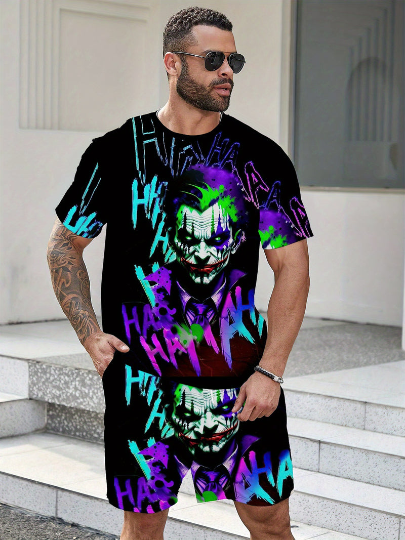 Digital printed clown summer pattern print Men's casual two-piece set.
