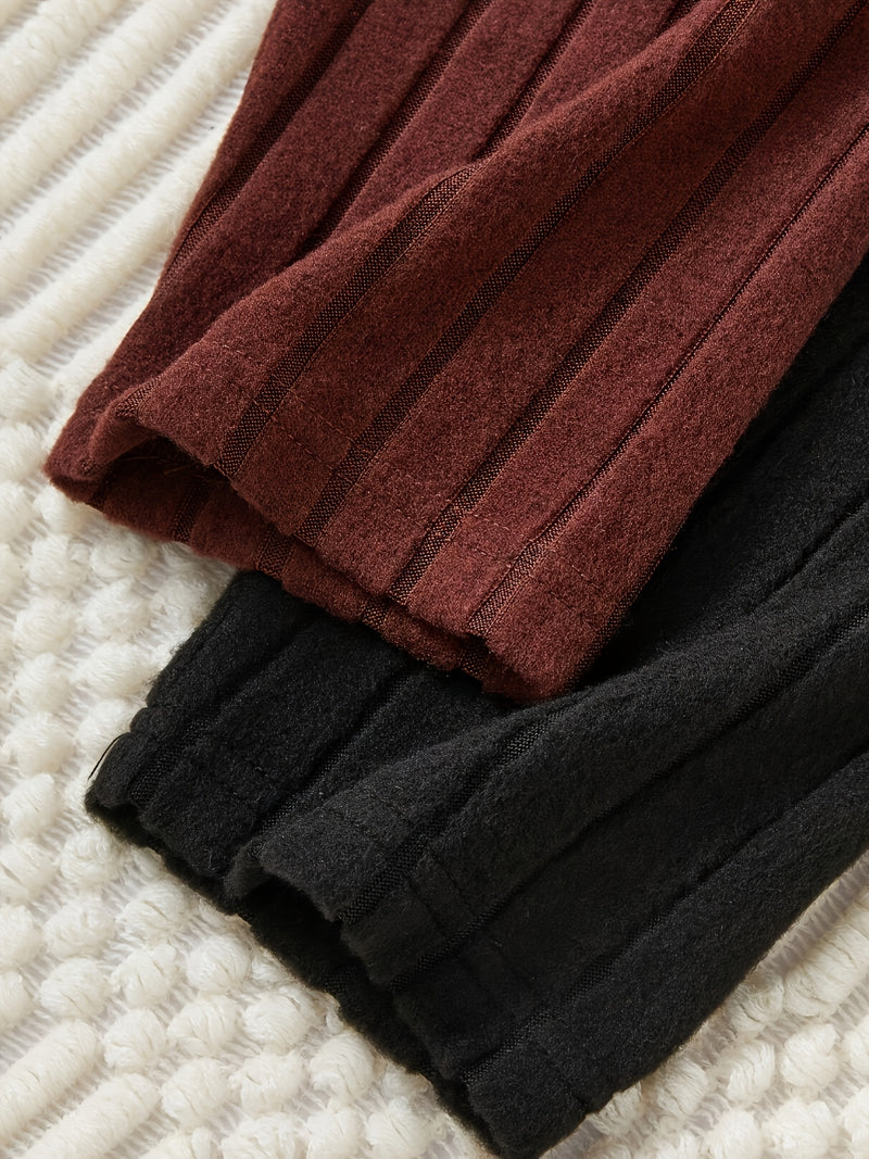 2-Pack Solid Color Fashion Ribbed Casual Wide Leg Women's Pants.