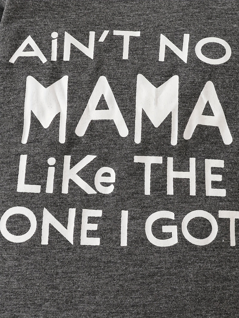 Long-sleeve Letter Print Romper + Striped Pants + Hat Three-piece Set.