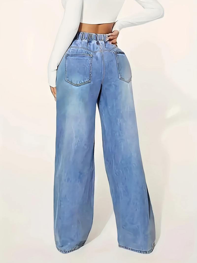 Women’s Drawstring Waist 25AW Elastic Waist Wide-Leg Jeans.