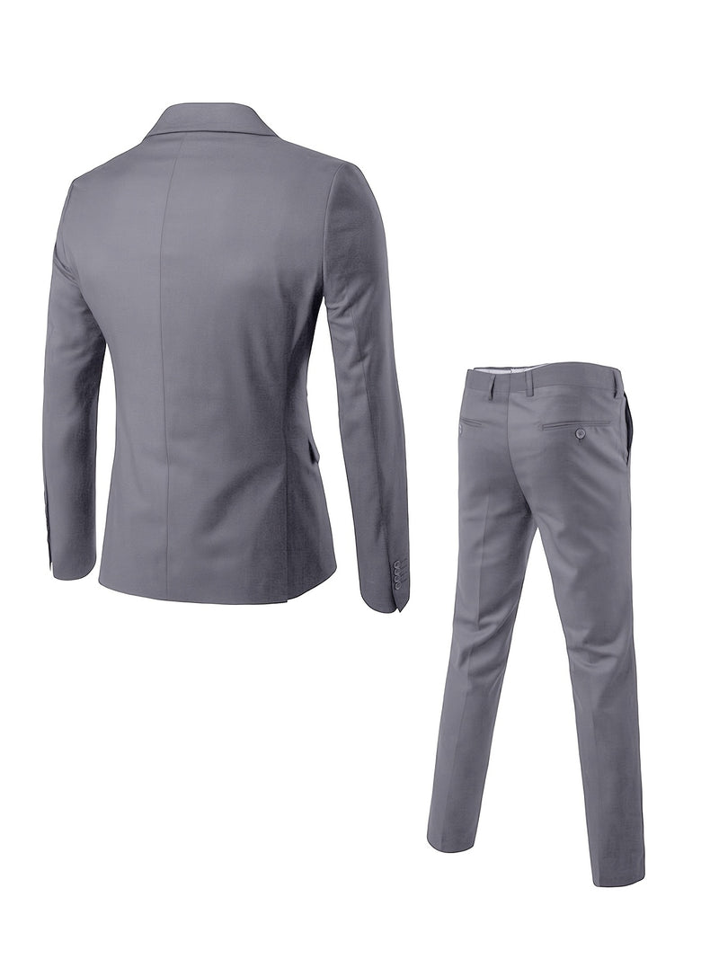 Men's 2pcs Suit Set: Jacket and Trousers, Single-Breasted with Two Buttons.