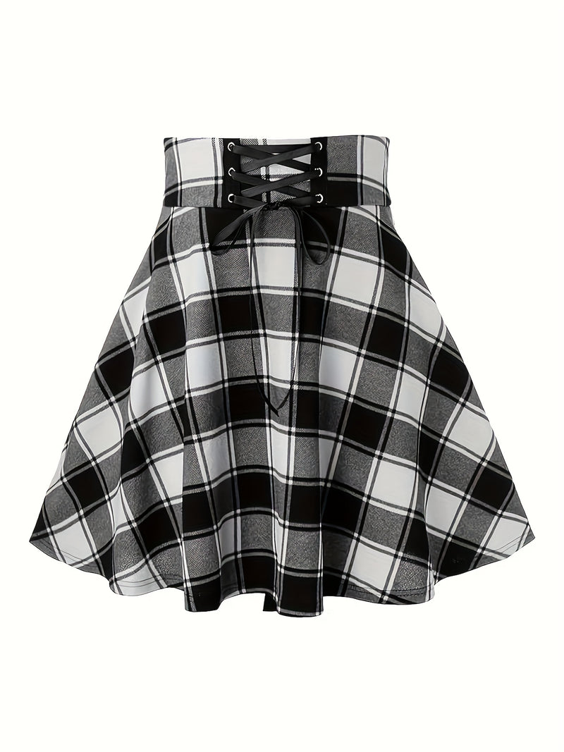 Directional Women's Waist-Tied Plaid Skirt.