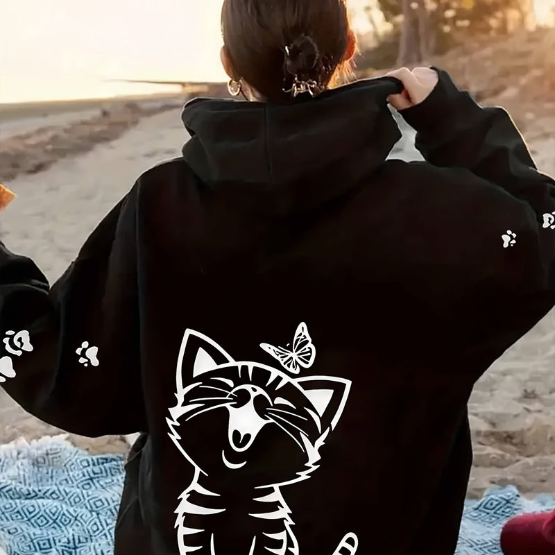 Women’s Kitten Butterfly Cat Paw Print Hoodie.