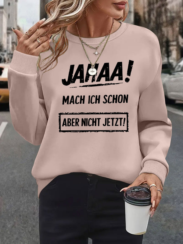 Plus Size, Women's Oversized German Text Print Sweatshirt.