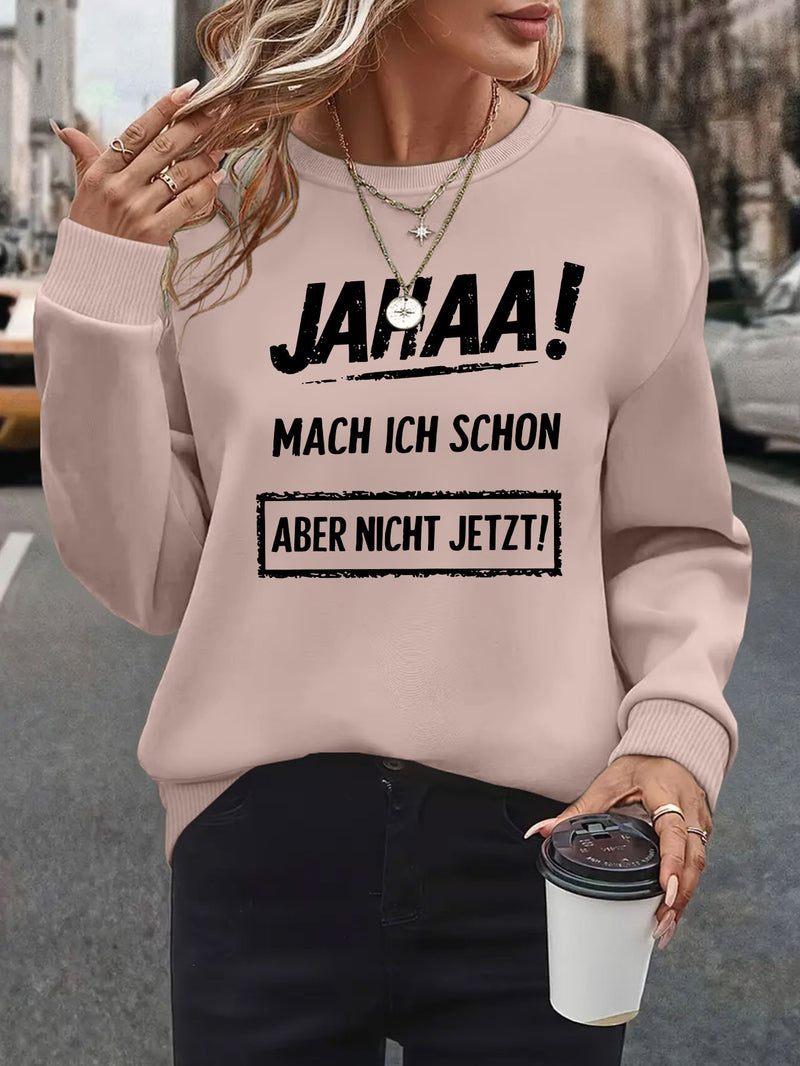 Women's Oversized German Text Print Sweatshirt.