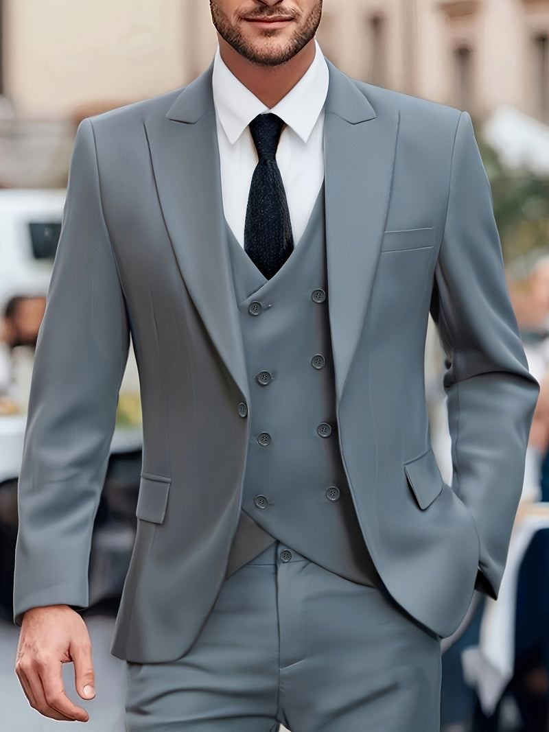 Men's Classic One-Button Suit - 3pcs Suit.