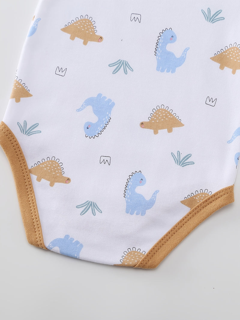 5pcs Baby Boy Bodysuit Set - Soft And Comfortable Short Sleeve Set.
