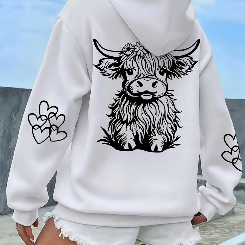 Women's Highland Cow Print Hoodie.