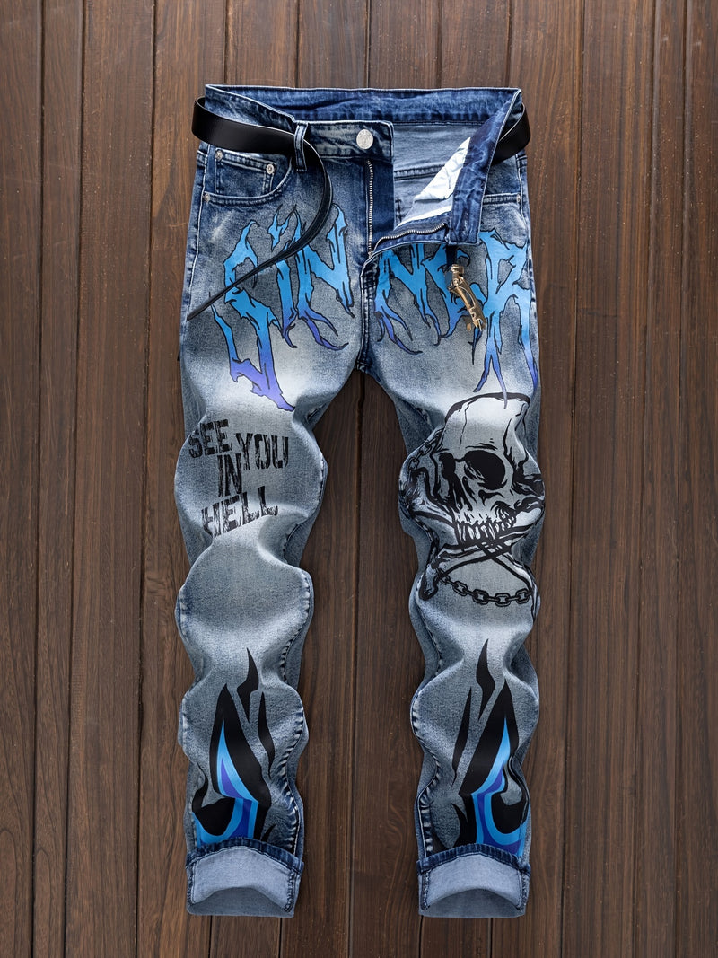 Men's Punk Jeans - Skinny fit Stretch Blue jeans.