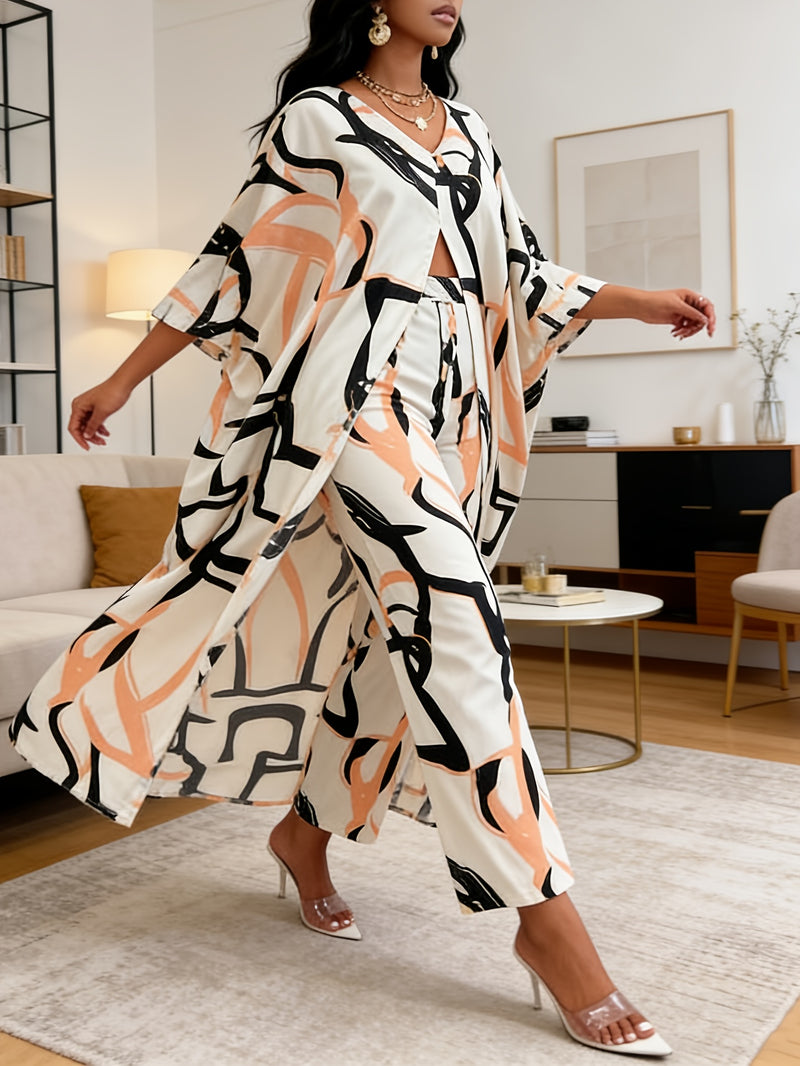 Women’s Elegant And Stylish Printed Two-Piece Pants Set.