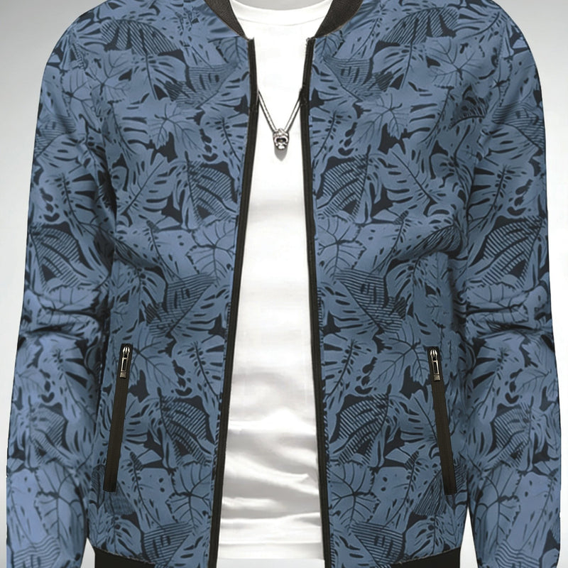Men'S Fashion Print Casual Sports Jacket with Baseball Collar, Long Sleeve.