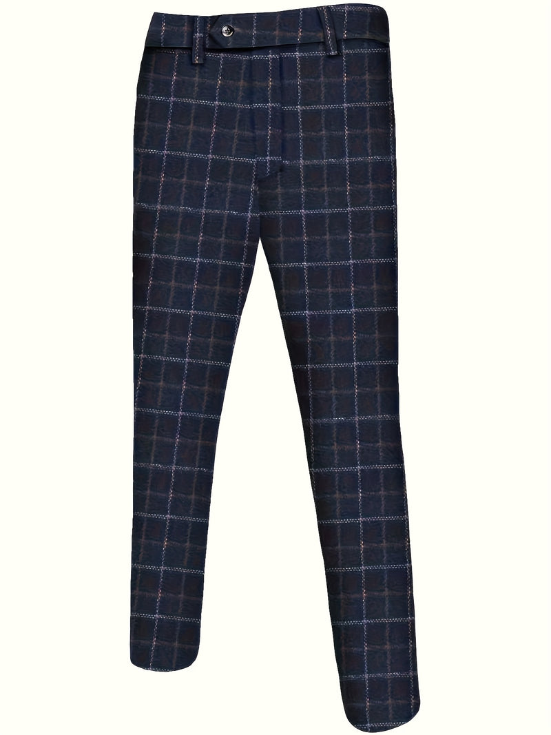 Men's High-Quality Vintage Plaid Three-Piece Suit.