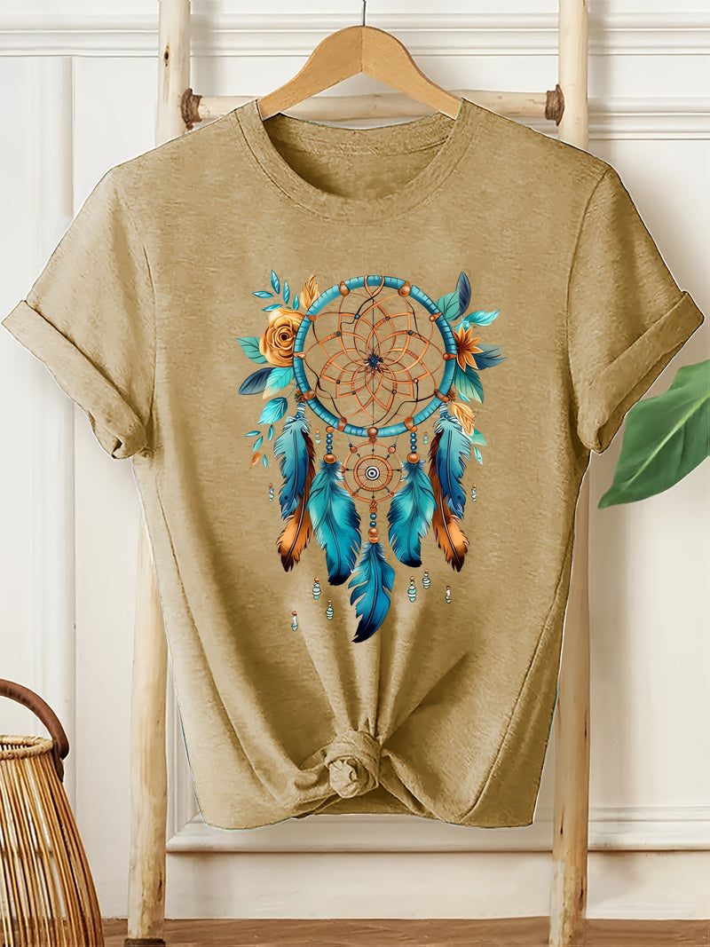 Women's Bohemian Dreamcatcher Floral Print T-Shirt.