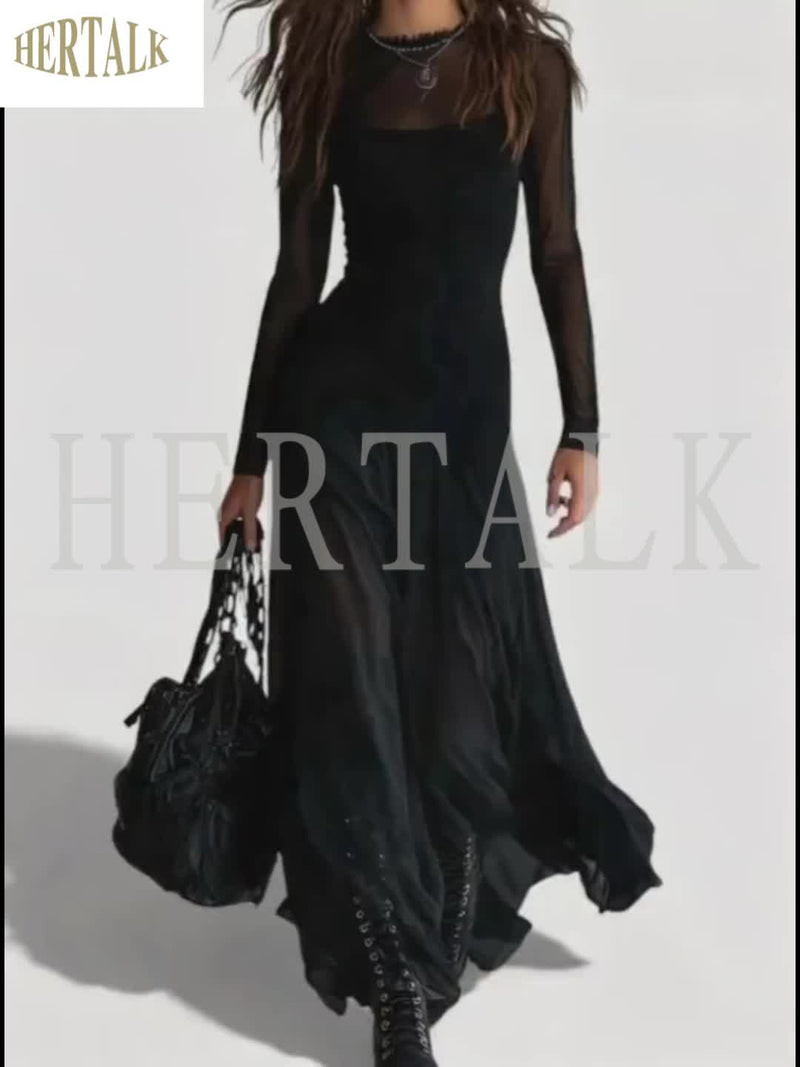 Women’s Elegant Chiffon Dress | Long, High-End Mesh.