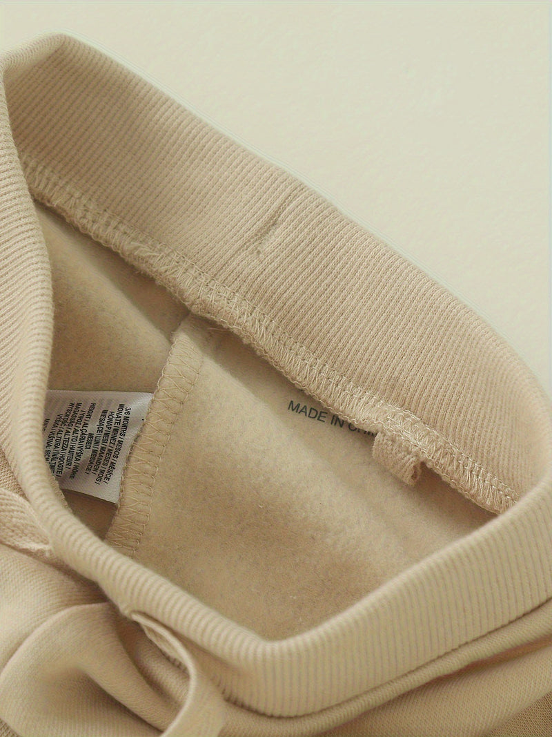 2pcs Baby Boy Set, Long-Sleeved Fleece Hooded Sweatshirt + Long-Sleeved.