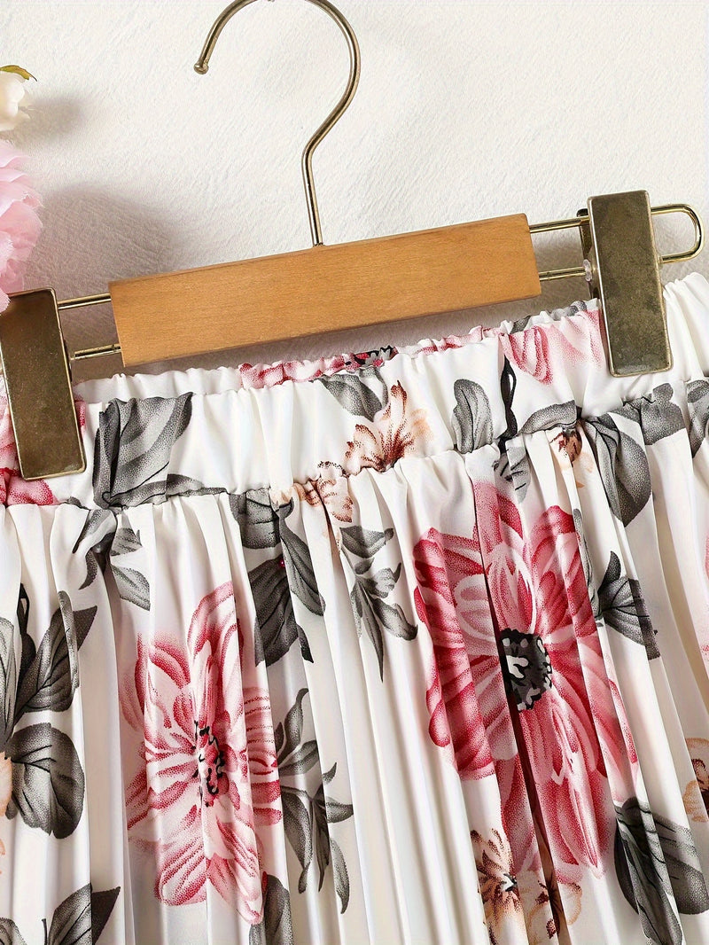 Women'S Pleated Midi Skirt with Peony Print.
