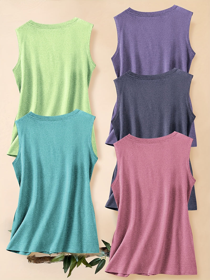 5pcs Women's Vest Tops with English Letter Print.
