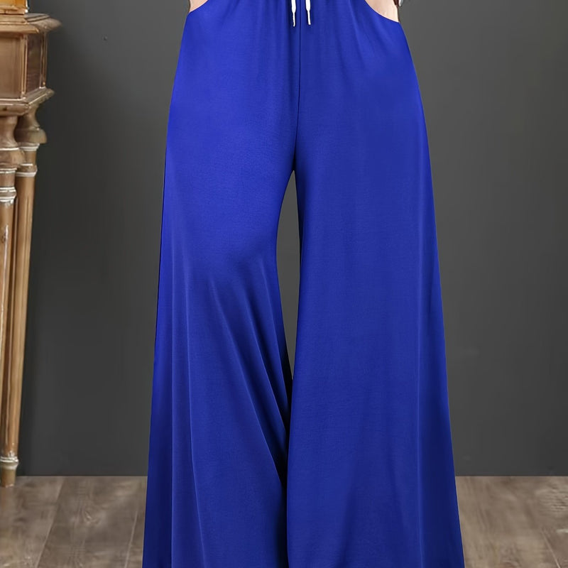 Women’s Plus Size Solid Drawstring Wide Leg Pants.