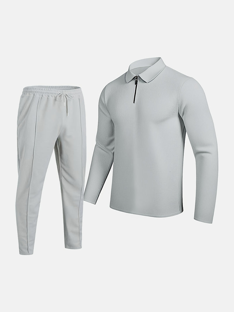Men's Casual Suit Solid Color Long Sleeve Top Long Pants.