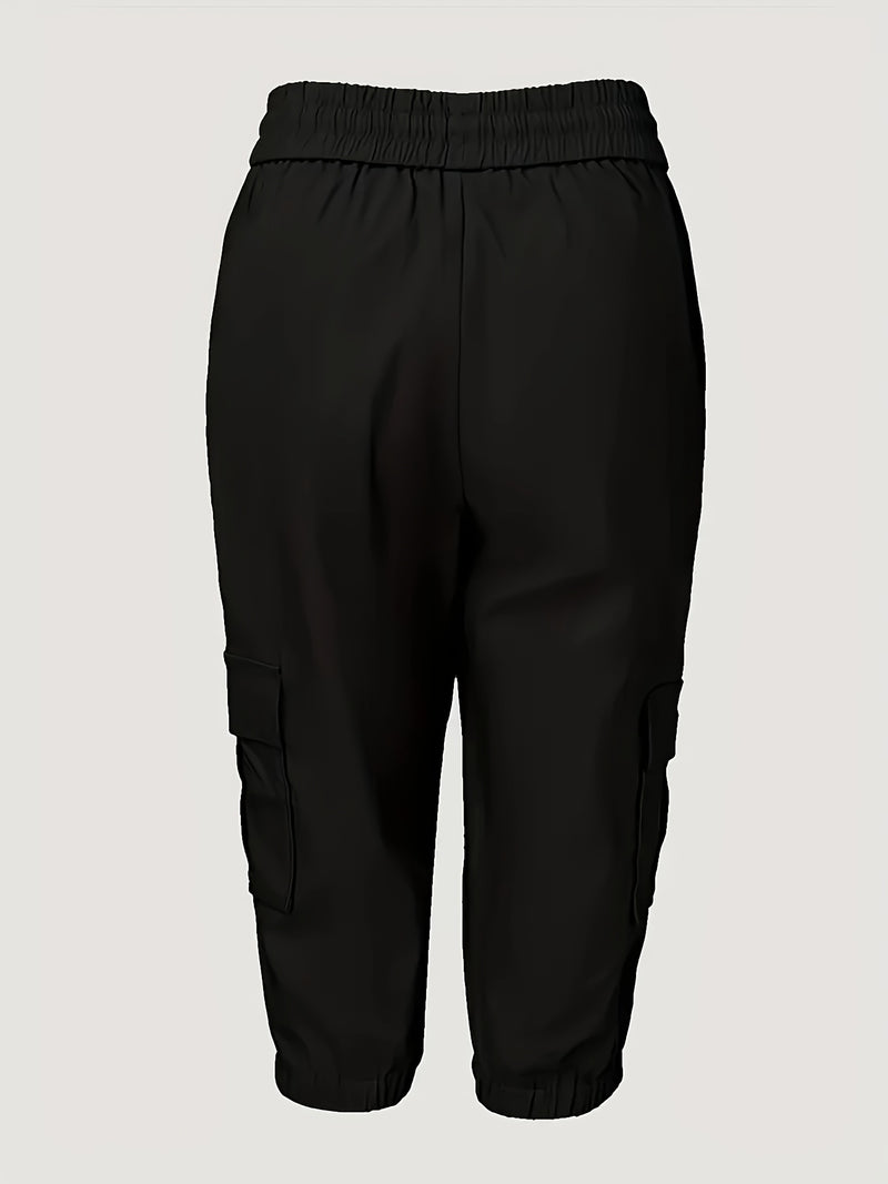 2pcs Women's Cargo Shorts Set Elastic Waist Fashionable Style.