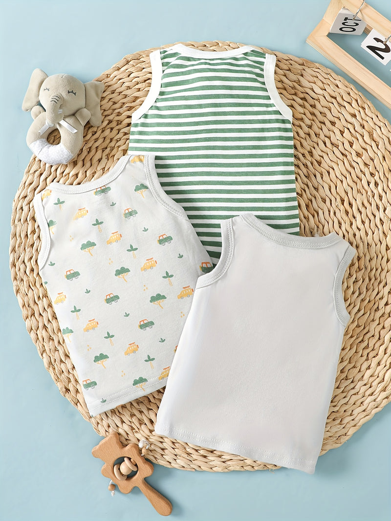 3pcs Spring/summer Newborn Baby Boy Sleeveless T-shirt Set.