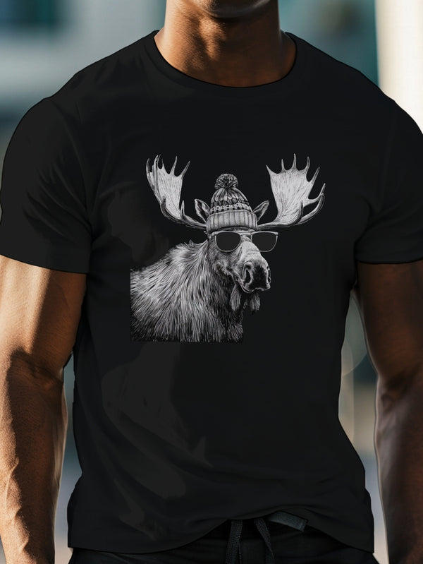 Men's Moose with Glasses Print T-Shirt.