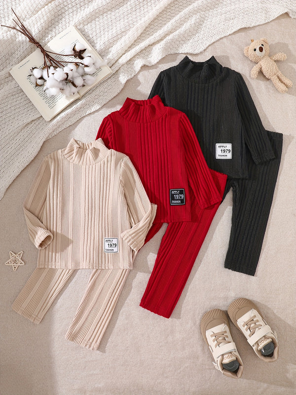 6pcs Kids Fleece Ribbed Long Sleeve Pants Set Fashion Casual Elastic.