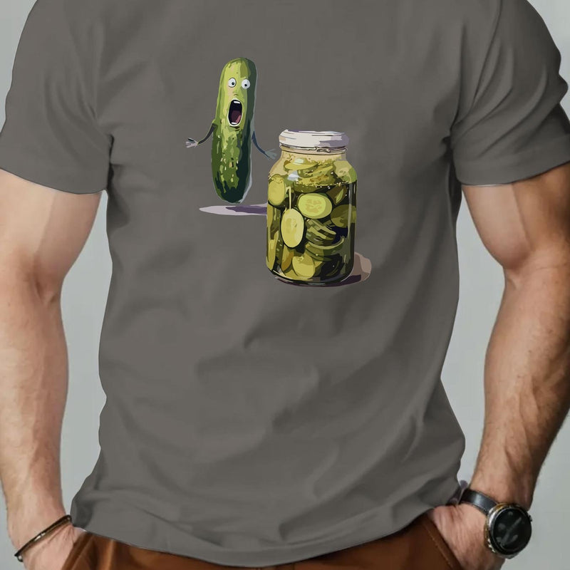 Men's Playful Pickle & Cucumber Jar Graphic T-Shirt.