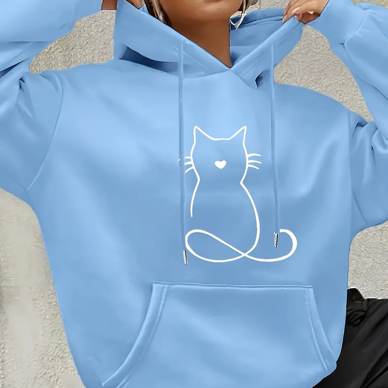Women's Casual Cat Print Hoodie.