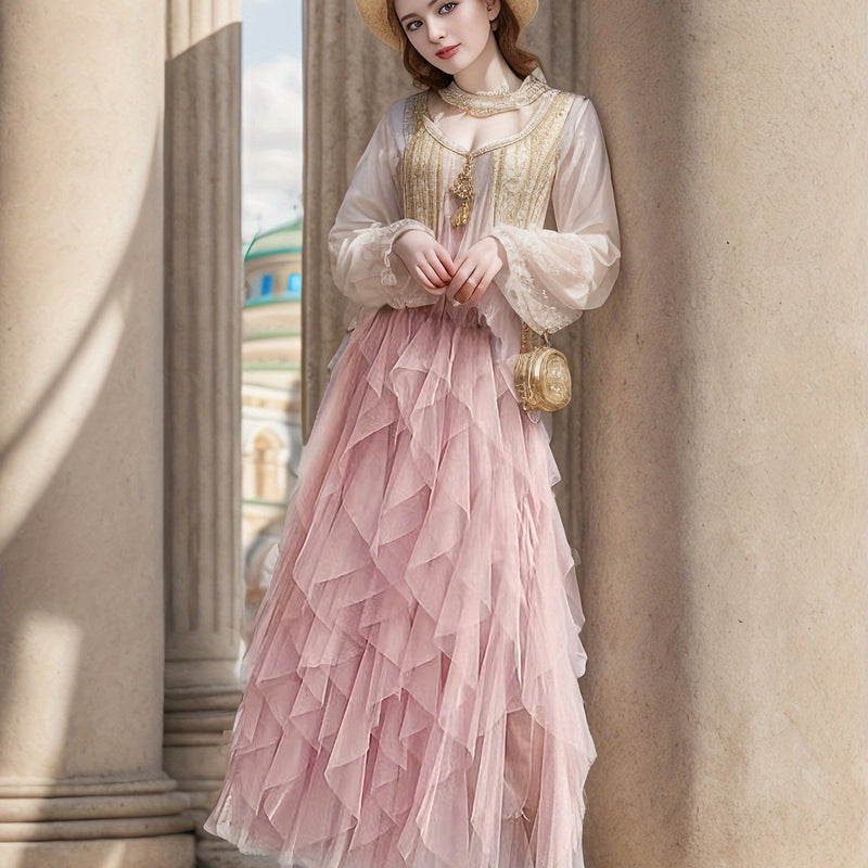 Women’s Irregular High-Waisted A-Line Tulle Skirt, Layered Tulle Skirt.