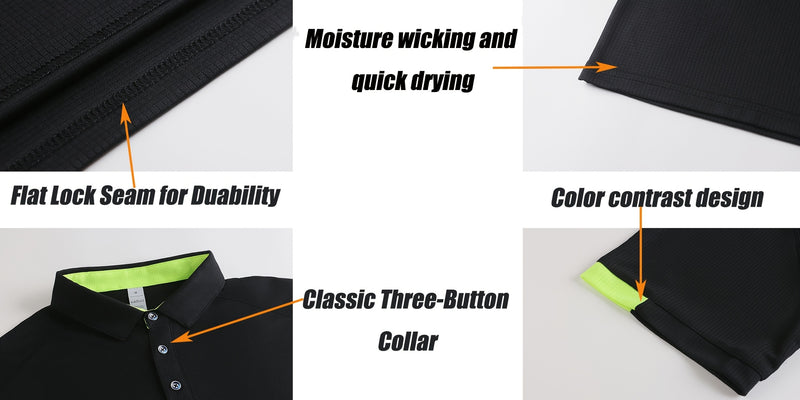 3pcs Mens Shirts Short Sleeve Breathable Quick Dry Golf.