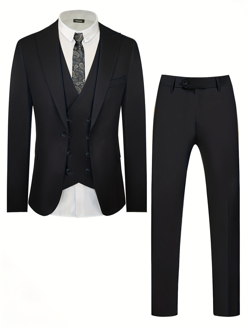3pcs Men's Classic Solid Color Suit Set.