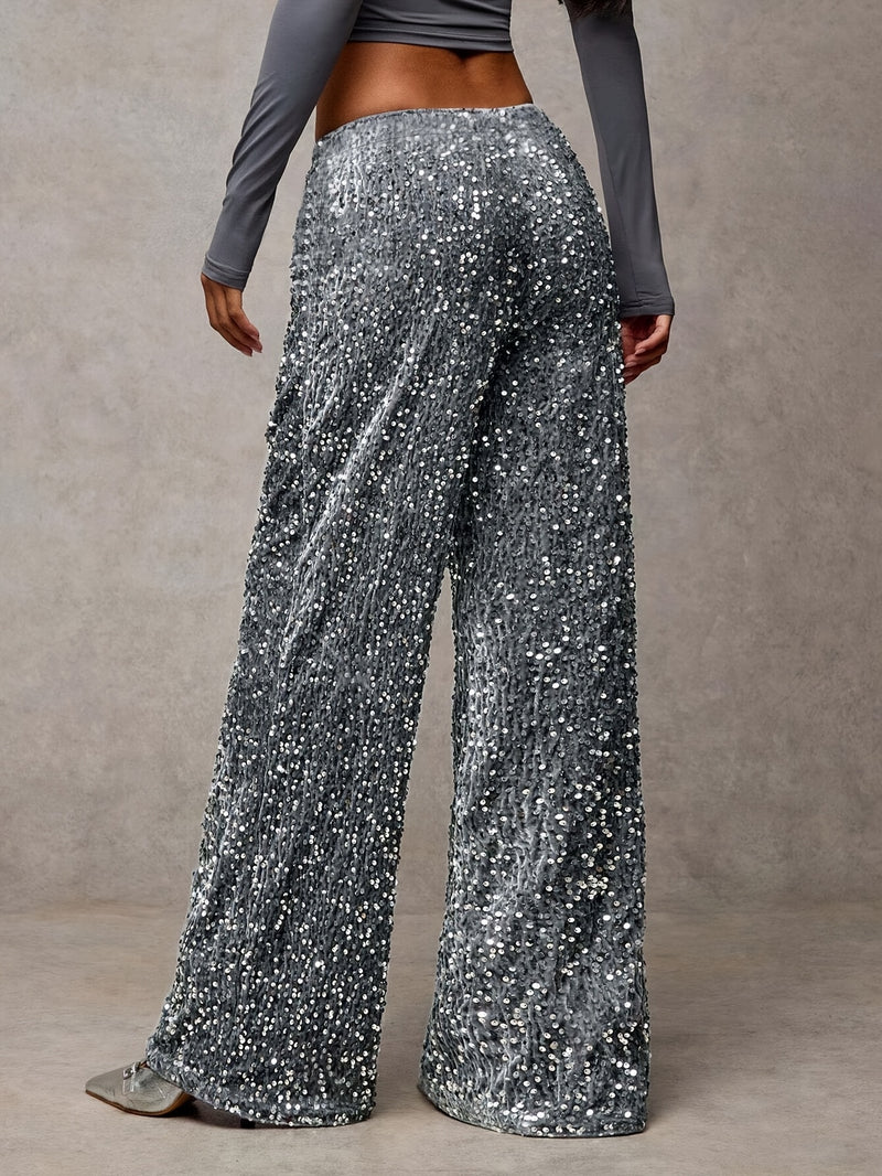 Women's Front-tie Bow Sequin Trousers, Elegant Targeted Style.