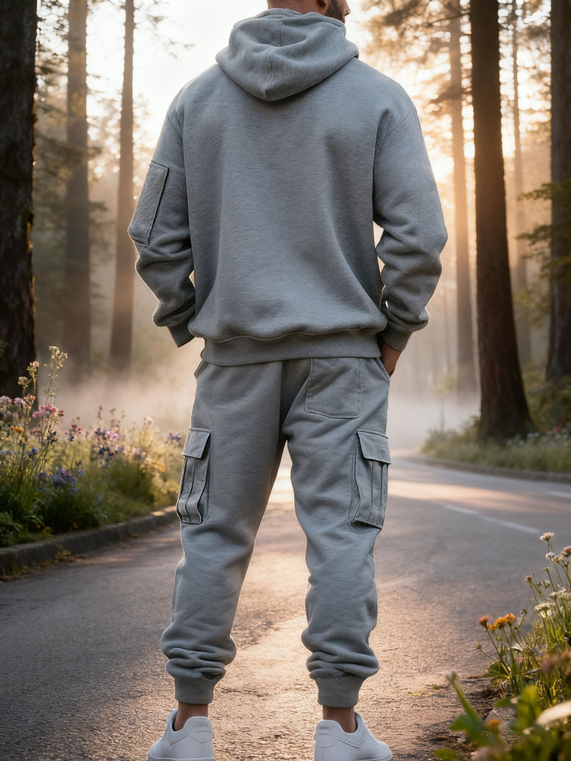 Men's Halloween Paris Letter Print Hoodie & Drawstring Cargo Jogger.