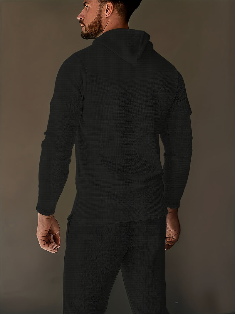 A Two-Piece Casual Outfit for Men Hooded Long-Sleeve T-Shirt.