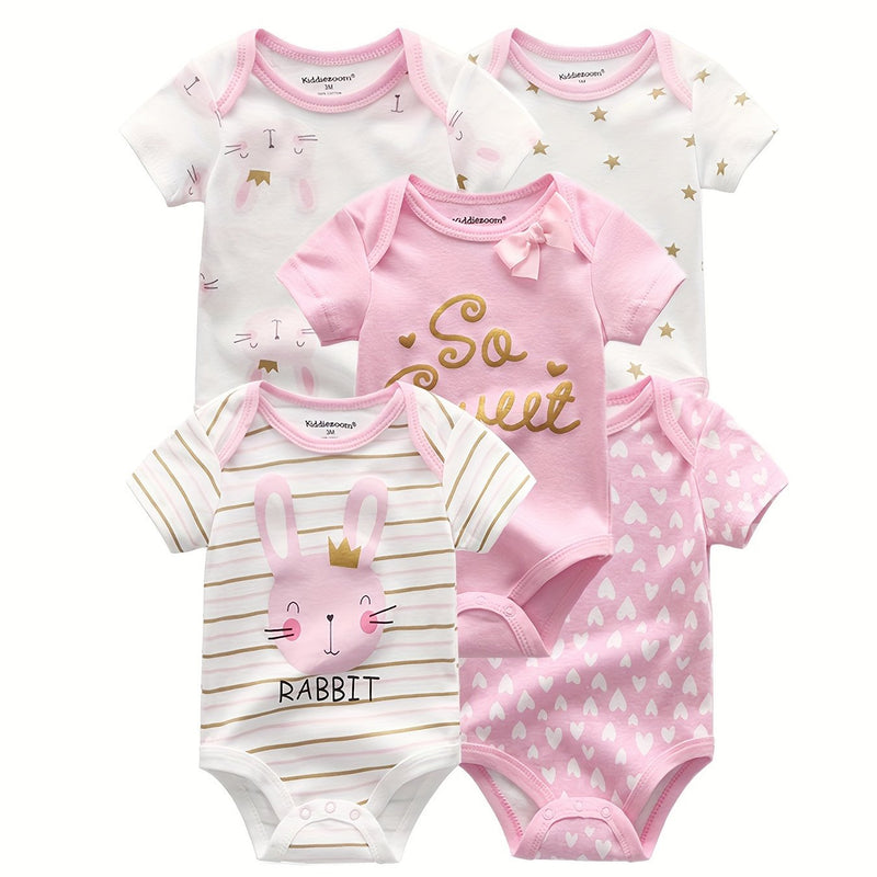 5pcs Summer Cartoon Baby Girl Bodysuits.
