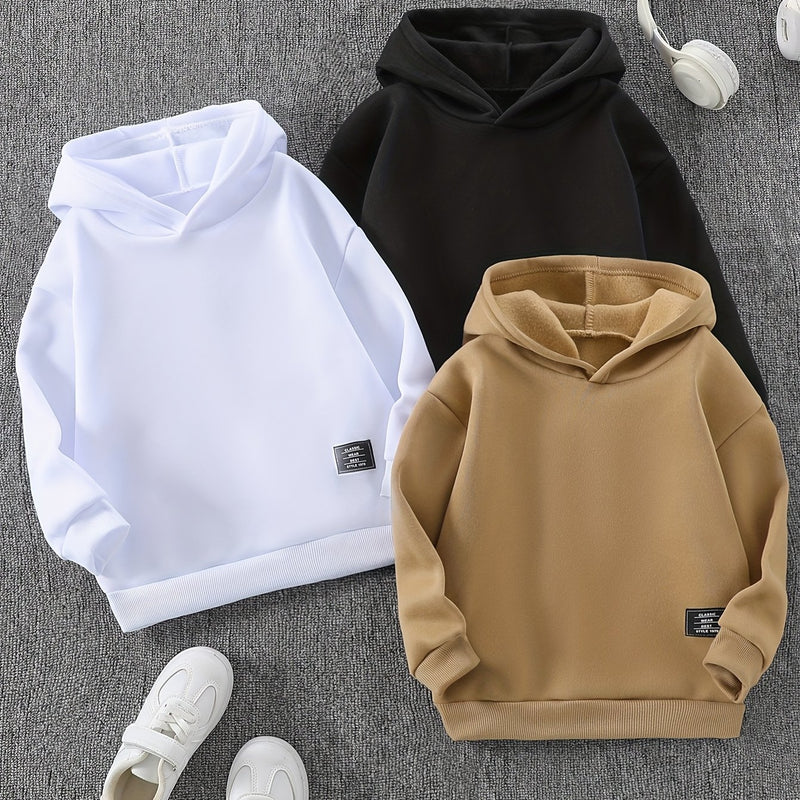 3pcs Tween Boys Casual Printed Hooded Sweatshirt Set.